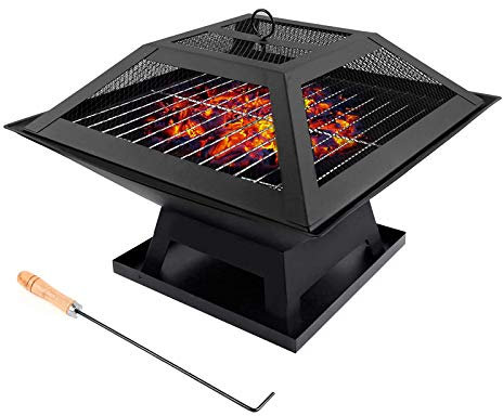 bttllke Braciere a Legna, bracieri per Barbecue da Esterno da 18,5 Pollici, con parascintille, braciere per attizzatoio, per Patio e Giardino