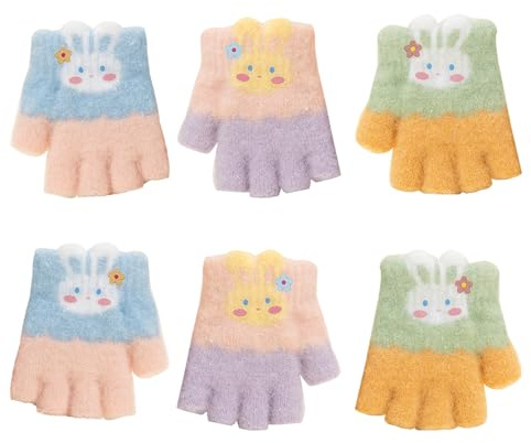 JUPSK 3 par barn fingerlösa handskar barn vinter stickade varma handskar stretch magisk handske för pojkar pojkar flickor ålder 0–3 (Bunny), Flerfärgad, one size