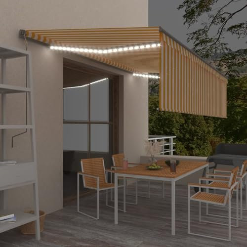 ShGaxin Toldo automático cony Sensor Viento, Toldos Jardin, Toldo Exterior, Toldos Balcon, Toldos para Patio, Toldos para Ventanas, Toldos Terraza, 5x3m Amarillo y Blanco