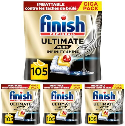 Finish Ultimate Plus Infinity Shine Pastilles Lave-Vaisselle Citron, Propreté Intense & Brillance Étincelante,105 capsules (Lot de 4)