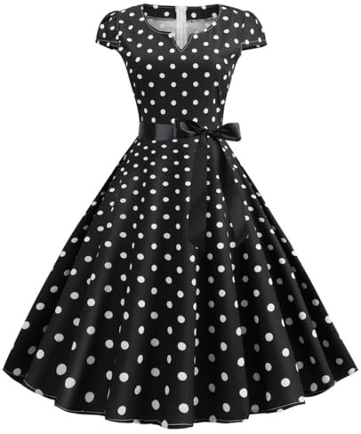 Rockabilly Vestidos Mujer Años 50 60 Manga Corta Lunares Vestido Cóctel Vintage Swing Moda Vestidos Boda Festivo Hasta la Rodilla Vestido Túnica Vestido de Fiesta Vestido de Baile Disfraces de