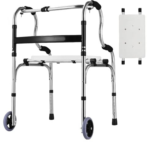 Hanured Gehhilfe, Höhenverstellbarer Gehwagen für Senioren und Behinderte, Klappbar Gehbock, Gehbock Klappbarer mit 2 Lenkrollen, MobilitäTshilfen Zum Gehen Mit Abnehmbarem Sitz