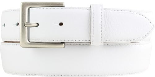 BELTINGER Trachten-Gürtel, 35 mm breit, Herren, Gürtel für die Lederhose, Hosengürtel, strukturiertes Leder, Schließe Altsilber | Weiß 95cm