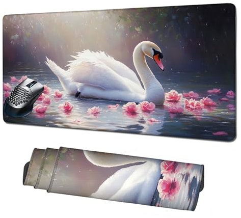 Alfombrilla Gaming,Alfombrilla Ratón Blanco Mouse Pad,Cisne Alfombrilla Escritorio Grande 1600x800x3mm,Protector Escritorio Alfombrilla Antideslizante,Mejora Precisión y Velocidad,Accesorios PC X1-806
