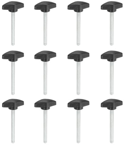 PATIKIL M6 x 60mm Tornillos De Mariposa En T, 12 Pcs Ancho De 35mm Perillas De Ala En T De Acero Al Carbono Kit De Sujeción Con Cabezal En T Mangos De Mariposa Para Reemplazar, Negro