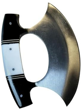 H-RAF Couteau Ulu Traditionnel, Manche en Noir et Blanc, Lame Courbée en Acier (BLACK)