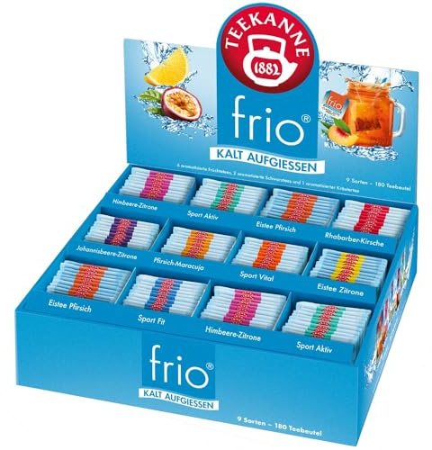 TEEKANNE frio Collection Box, 180 Beutel, 9 Sorten Kaltaufguss Tee | Einfach mit kaltem Wasser aufgießen – zuckerfrei, kalorienfrei und ideal für erfrischenden Sommergenuss.