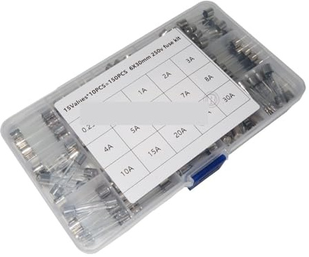 150PCS 6 * 30 Fast-blow Glass Tube Fuses Car Glass Tube Fuses Assorted Kit 6X30 With Box Fusive 0.1A-30A Household Fuses 15 kind RUAJOGYNVM