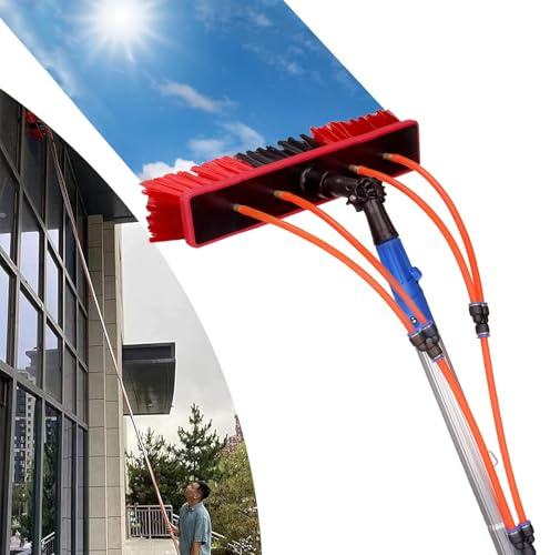 SJMDMZD Perche Télescopique Nettoyage avec Tête de Brosse 35CM, 3-12m Brosse Télescopique Toiture, Brosse de Pulvérisation d'eau Multifonctionnelle pour Fenêtres Hautes 3CM