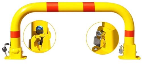 Barriera Parcheggio Barriera Di Parcheggio A Portale con Doppia Serratura, Paletti Di Parcheggio per Vialetti D'accesso Garage, Acciaio Paletti Di Parcheggio, 80x33cm | Giallo