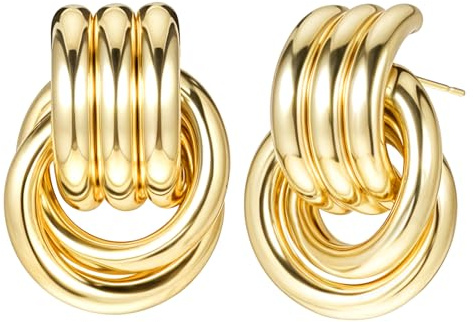 Xindojuz 2 PCS Gold Chunky Earrings for Women, Gold Statement Earrings, Geometric Dangle Drop Earring Studs, Everyday Wear Lightweight Trendy Earring for Women 2025 Cute Gifts