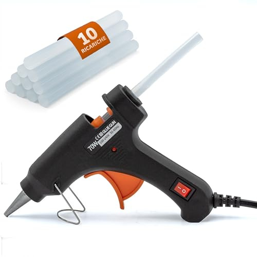 Pistola Colla a Caldo con 10 Stick Inclusi - Pistola Incollatrice per Bricolage Fai da Te Riparazioni Artigianato - Colla Rapida per Legno Plastica Tessuti