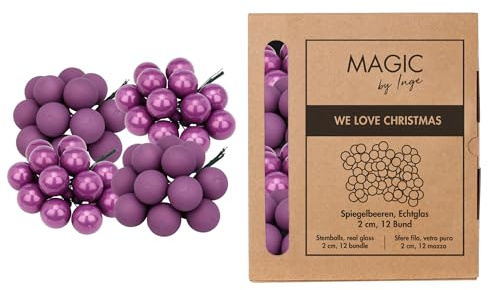 Weihnachtskugeln am Draht Glas 2cm x 144 Stück - Spiegelbeeren matt & glänzend - kleine Dekokugeln für Weihnachten - Mini Christbaumschmuck & Weihnachtsdeko - Wild Mauve
