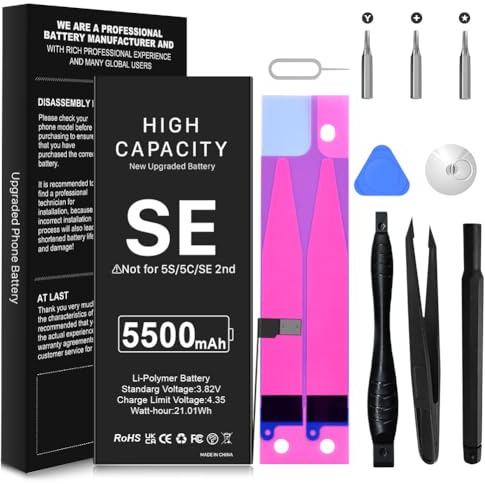 Batterie pour iPhone SE 2016, Haute capacité Remplacement de Batterie pour iPhone SE 1ère Génération modèles A1662 A1723 A1724 avec kit d'outils