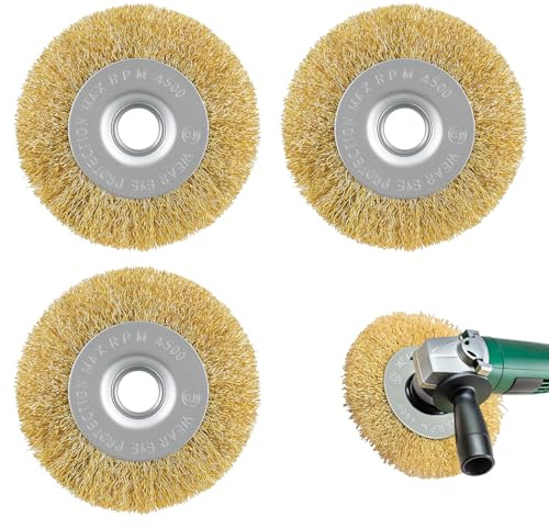 3 Pcs 100mm Brass Coated Wire Brush Wheel,Angle Grinder Wire Brush,Drill Wire Brush for Cleaning, Rust Removal, Paint Removal, Deburring & Polishing