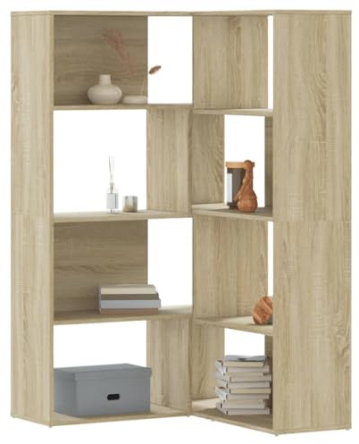 Libreria angolare a 4 ripiani, in legno di rovere Sonoma, 85 x 85 x 140 cm, montaggio versatile, robusto scaffale per libri, decorazioni e piante