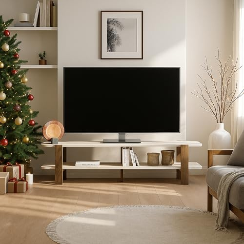 moebel17 Glam TV Lowboard 150 cm – moderner TV Schrank & TV Stand in Travertin-Optik, stabiles Lowboard mit Ablage, Elegantes TV Möbel für Wohnzimmer, geeignet für TVs bis 65 Zoll (1, Braun)