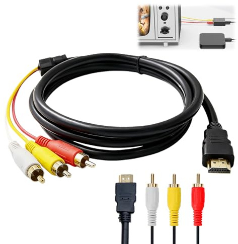 Beatyself RCA to HDMI Adapter, Red White Yellow Cable to HDMI Converter, 1080P AV to HDTV Converter for DVD LCD Projectors, 1.5m (59 inches) Cable, Transmitter Only