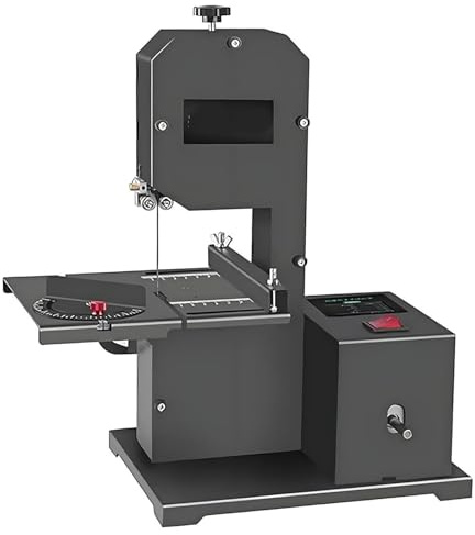 Sierra de cinta de sobremesa profesional 800 W para talleres pequeños, sierra cinta sobremesa bricolaje, 1750 r/min, mesa metal inclinable (0-45°), para madera dura y blanda, 220 V