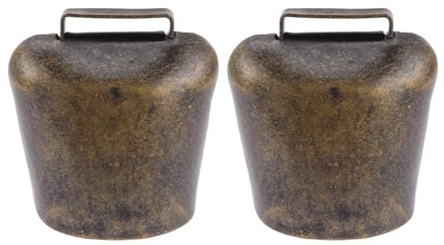 Kichvoe Campanelli per Bovini in Ferro 2 Pezzi Medie Dimensioni Placcati Color Bronzo Antico, Campanacci Rumorosi per Bestiame, Accessori per Allevamento e Decorazioni Animali da Fattoria