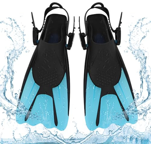 Schwimmflossen Erwachsene Kinder, Schnorchelflossen Gr.34-38, Verstellbare Kurzflossen, Unisex Taucherflossen Erwachsene für Schwimmen, Tauchen, Training (Blau)