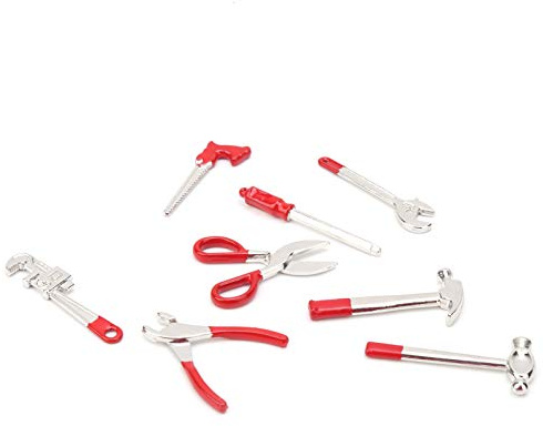 Yinhing : 12 Trousses à Outils Outils Ménagers en Alliage de Zinc Hautement Simulés 8 Pièces Ensemble d'accessoires pour Maison de Poupée pour Une Décoration Détaillée et Une Expérience de Jeu