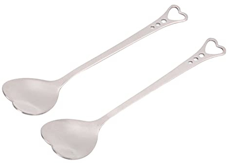 ANKROYU 2 Stück herzförmige Edelstahl-Dessertlöffel, ergonomischer Griff, Kaffee, Kuchen, Eis, Zuckerlöffel, langlebig, hochglanzpoliertes Geschirr, Geschenkset (Silber)