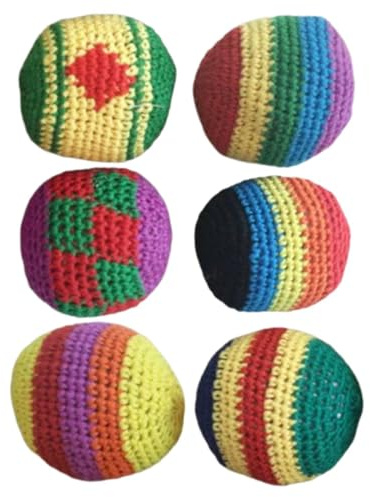 Handvävd footbag säck, 6 st flerfärgad med geometriskt mönster handgjord | stickade fotbollsbollar gjorda för | för barn och vuxna, lämplig för parken, stranden, am-sammankomster
