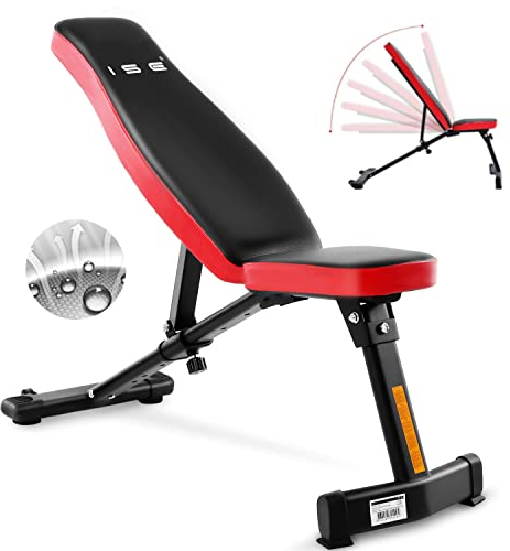 ISE Hantelbank Multifunktion Tranings Fitness Bank Klappbar übungsbank Verstellbar für Bauch und Bein Schrägbank, Hantelbank Klappbar/Verstellbar, Trainingsbank Fitnessbank für Zuhause, Schrägbank