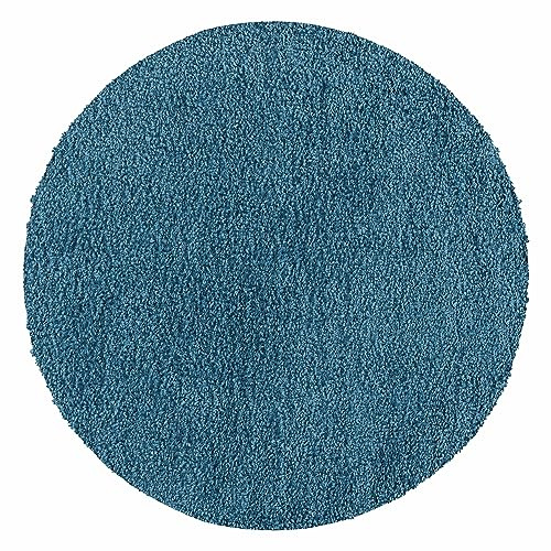 Teppium Moderner Hochflor Teppich Wohnzimmer 80 cm Rund Türkis - Shaggy Flauschiger Teppich, Extra Weich, Pflegeleicht und Einfarbig - für Schlafzimmer, Küche und Esszimmer