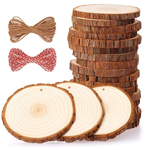 Fuyit Dischetti Legno Grezzo Diametro 9-10cm 20 Pz Naturale Decorazioni Fette Dischetti Grezzo Rotondo Fai da Te Natale Feste Matrimonio Segnaposto