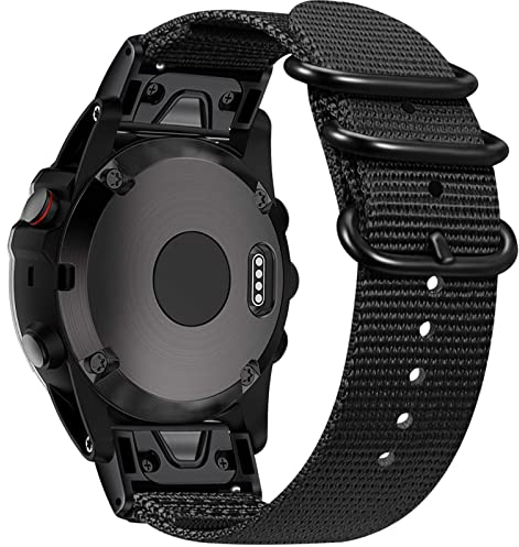 FINTIE Cinturino Compatibile con Garmin Fenix 3/Fenix 3 HR/Fenix 5X/Fenix 6X/Fenix 6X Pro/Fenix 7X, Regolabile Sport Nylon Band, Nero