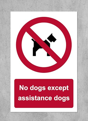 No dogs except assistance dogs sign - 1.2mm Rigid plastic 300mm x 200mm
