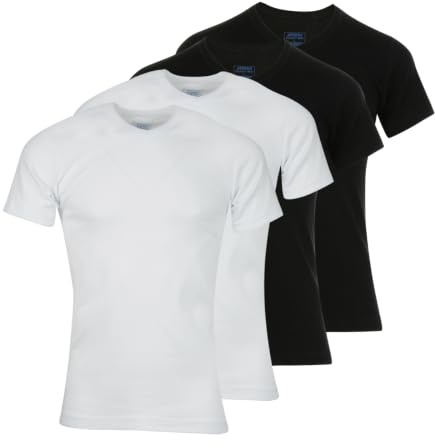 Athena - T-shirts för herr med V-ringning - ekologisk bomull 8A69 - enfärgad (set med 4), Vit/svart, L