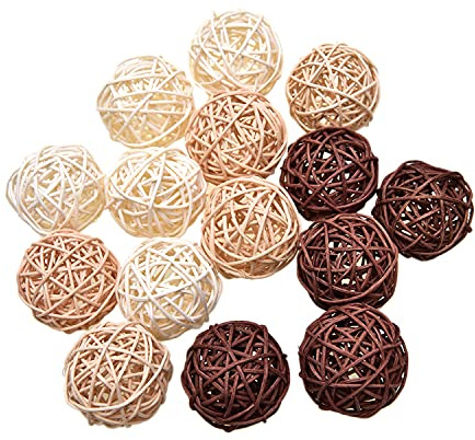 Pomeat 15pcs Wicker Rattan Balls Decorative Ball Orbs Vase Fillers Table Decor, Wedding Party Decoration, Decorative Balls for Centerpiece Bowls