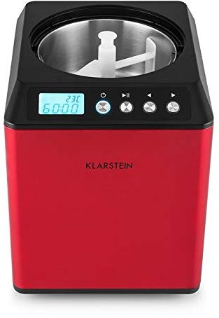 Klarstein Vanilla Sky - Heladera, Modo refrigerador, Display LED, Conservación del frío 1 hora, Acero inoxidable cepillado, Pies antideslizantes, Compresor 180 W, Recipiente de 2 Litros, Rojo