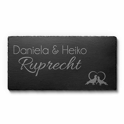 Schiefer Türschilder mit Gravur | Namensschild Briefkastenschild selbstklebend/blank Klingelschild mit mehr als 80 Motive | Größe 40x20 cm