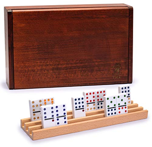 Yellow Mountain Imports 91 Steine Doppel 12er Domino (Augen/Pips) Spiel-Set mit Holzkiste und 4 Ablagen