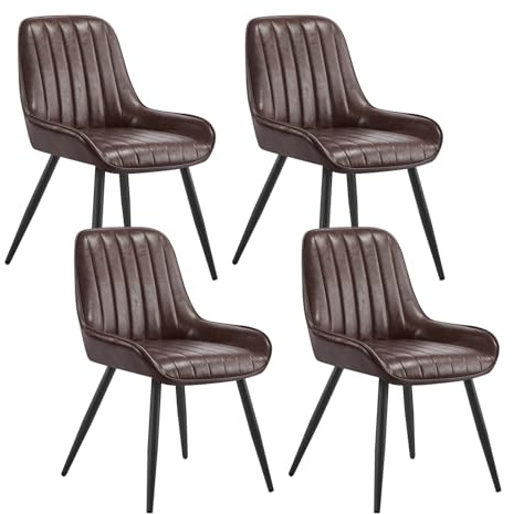 Lestarain Esszimmerstühle 4er Set Retro Kunstleder Dunkelbraun | Metallbeine 150 kg belastbar Gepolstert Für Küche Für Wohnzimmer