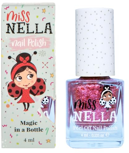 Miss Nella NEW magische Sammlung SHAZAM- abziehbarer Nagellack speziell für Kinder, rot Glitzer, Peel-Off-Formel, ungiftig, wasserbasiert und geruchsneutral