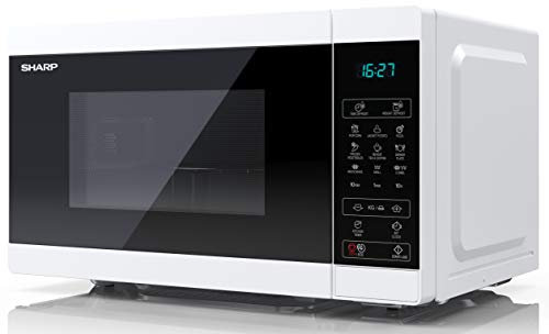 SHARP YC-MG02U-W Compact 20 Litre 800W Digital Microwave with 1000W Grill, 11 power levels, ECO Mode, defrost function, LED cavity light - White