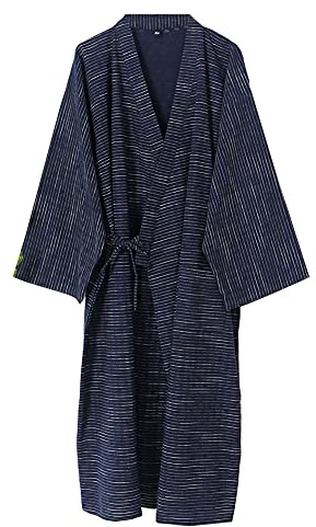 Men's Japanese Kimono Double Gauze Cotton Robe Plus Size Zen Clothing Taoist Clothing (Size M, B1)
