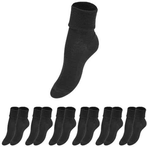 Prisco Calze Sanitarie Donna in Cotone Filo di Scozia, Calzini Sanitari Corti per Diabetici, senza Elastico per una Perfetta Circolazione, Calze Corte Infermiera Bianche o Nere, 6 paia (Nero, 39-42)