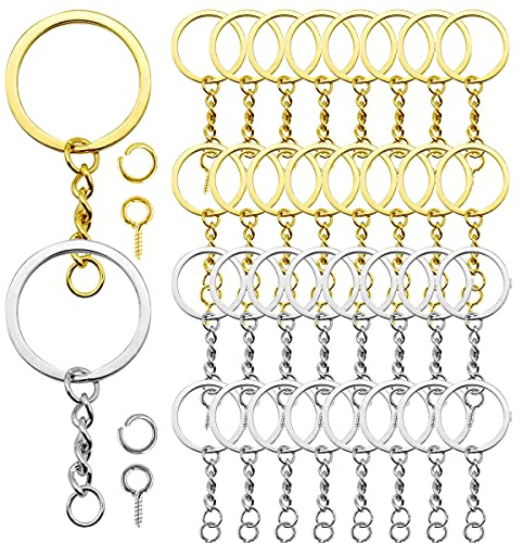 Esteopt Schlüsselanhänger Ring, 50 Stück Schlüsselanhänger mit Gliederkette, Schlüsselanhänger mit Gliederkette, 50 Stück offene Biegeringe, 50 Stück Ösenstifte Schmuck, 25 mm Durchmesser
