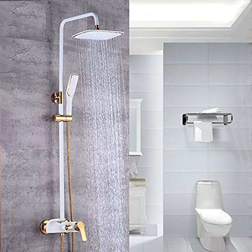 Duschsystem Unterputz Set Mit Armatur Regendusche, Duscharmatur Regendusche Weiß Gold Modern Mit Höhenverstellbar Wandhalterung Höhenverstellbar, Duschset Brausegarnitur
