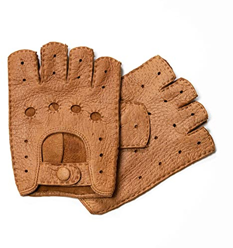 Hand Gewand by Weikert Autofahrerhandschuhe aus Peccaryleder, Ohne Finger, Ralley Stil, ungefüttert, handgenäht, Auto-Lederhandschuhe fingerlos, Autohandschuhe aus Pekari, Herren/Damen, Driver Gloves