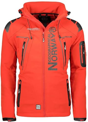 Geographical Norway Herren Softshell Funktions Outdoor Jacke wasserabweisend Softshell Jacke Herren Wasserdicht Jacke mit Kapuze Outdoor Jacke Outdoor Regen Jacke Sport Brandiing- Production (XL, Rot)