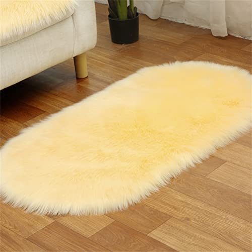Tomifine Kunstfell Fell-Teppich, Lammfell Schaffell Teppich Flauschiger Schaffell Bettvorleger für Schlafzimmer Bett oder Wohnzimmer Sofa Deko Waschbar (60 x 120 cm,Gelb)