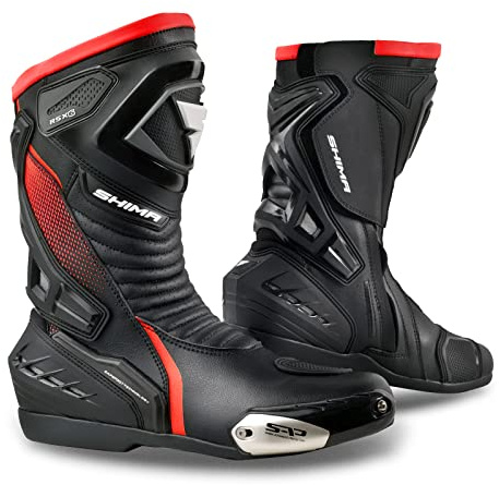 Shima RSX-6 Men, Scarpe Moto Uomo | Rinforzate Stivali Moto Uomo in Pelle, Supporto alla Caviglia, Suola Antiscivolo, Impugnatura del Cambio (Rosso Fluo, 46)