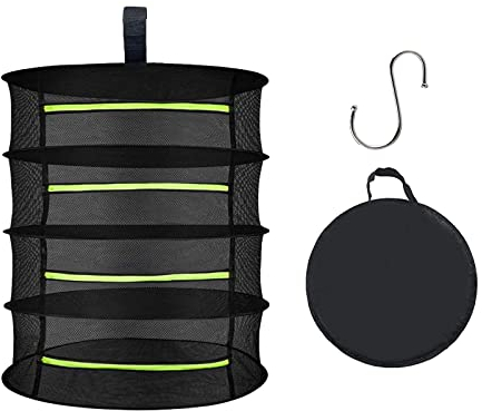 QINGHEC Trockennetz für Kräuter, 4-Lagiger Kräutertrockner Hängend mit Reißverschluss, Klappbar Trockennetze zum Aufhängen, Krauter Trockner, Outdoor Trocknungsnetz für Kräuter,Gewürze,Obst